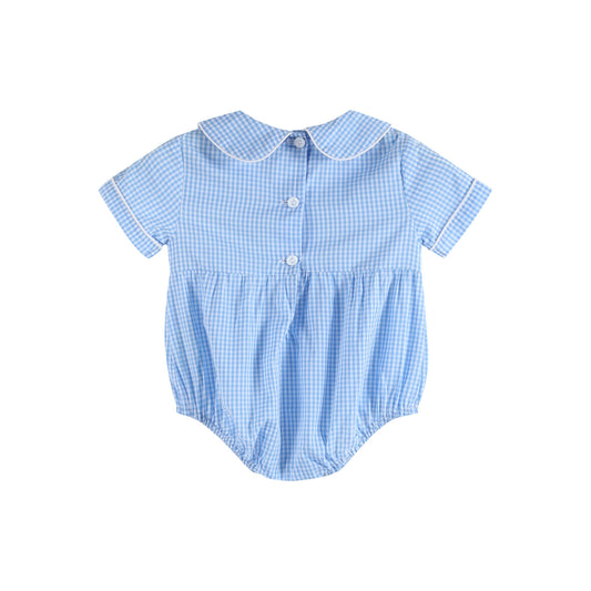 Light Blue Baby Brother Smocked Collared Romper: 3-6M