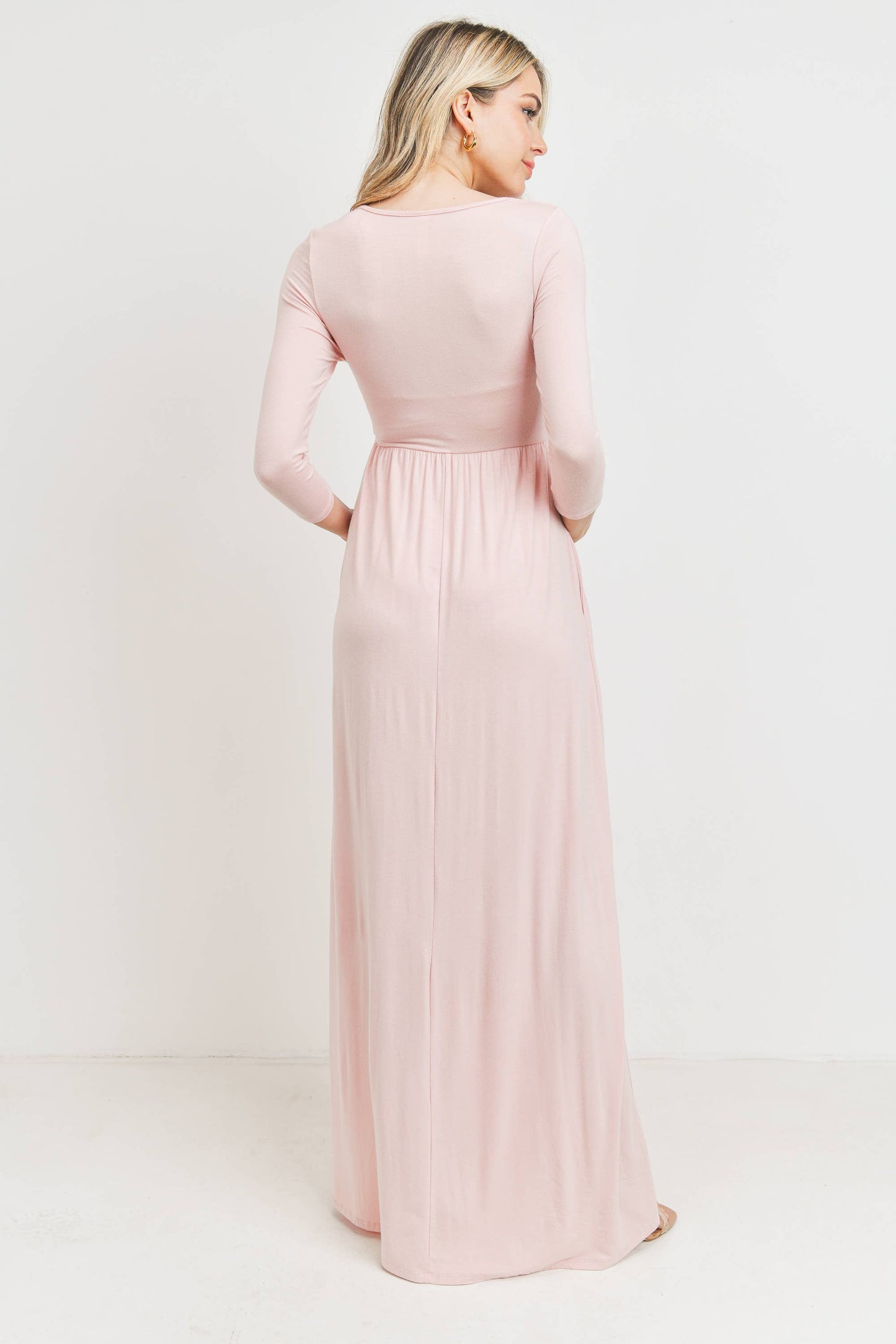 Blush / L: Surplice Quarter Sleeve Nursing Maxi Dress