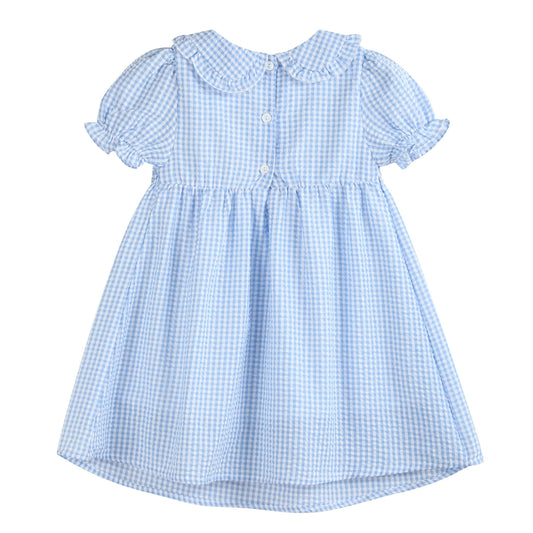 (4y) Light Blue Gingham Smocked Dress: 4Y