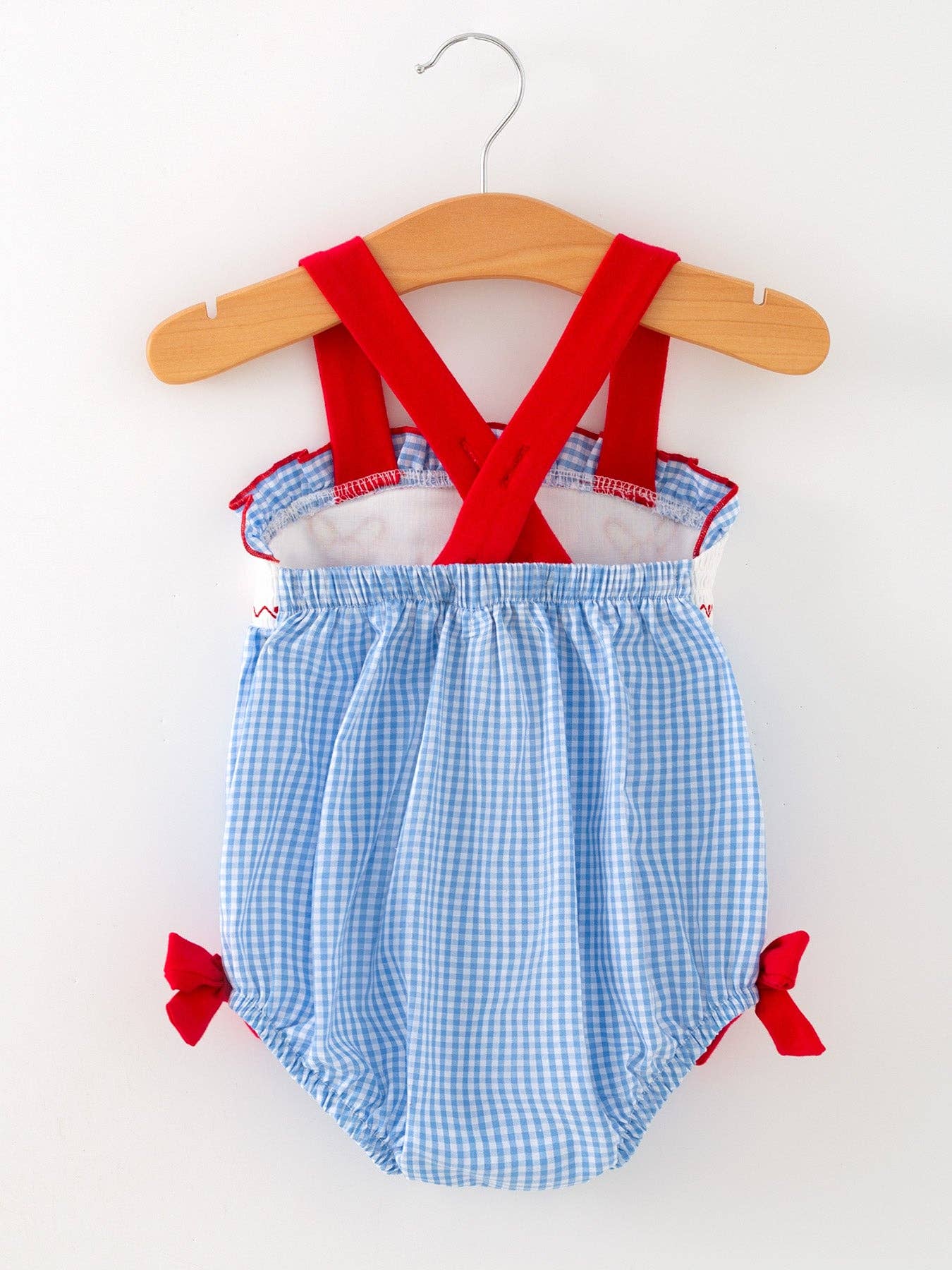18M Baby Girls Baseball Smocked Romper – Blue Plaid Summer Outfit