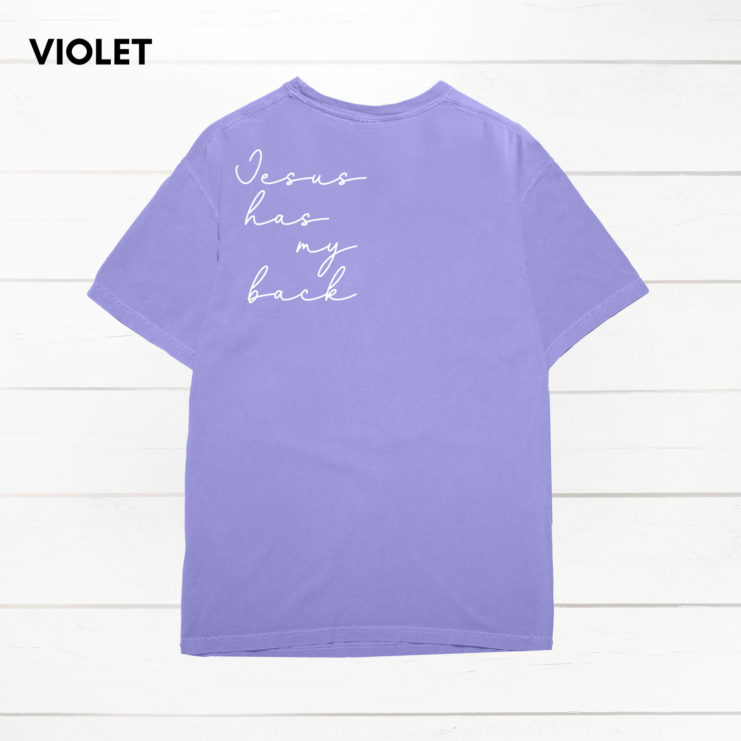 Jesus Has My Back Comfort Colors Heavyweight T-Shirt: Blossom / Small