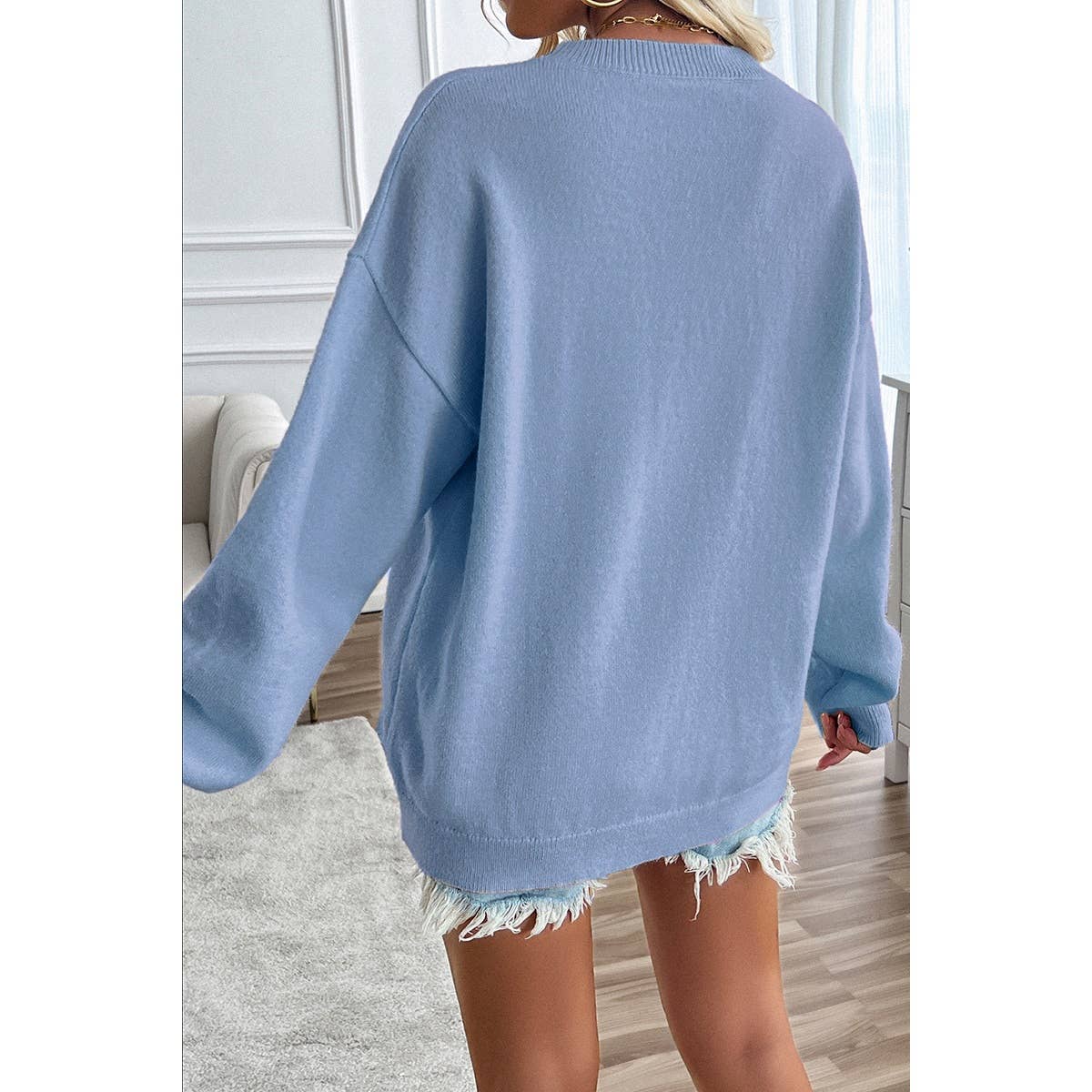 WHITE XL - Knit Round Neck Flag Print Loose Fit Sweater