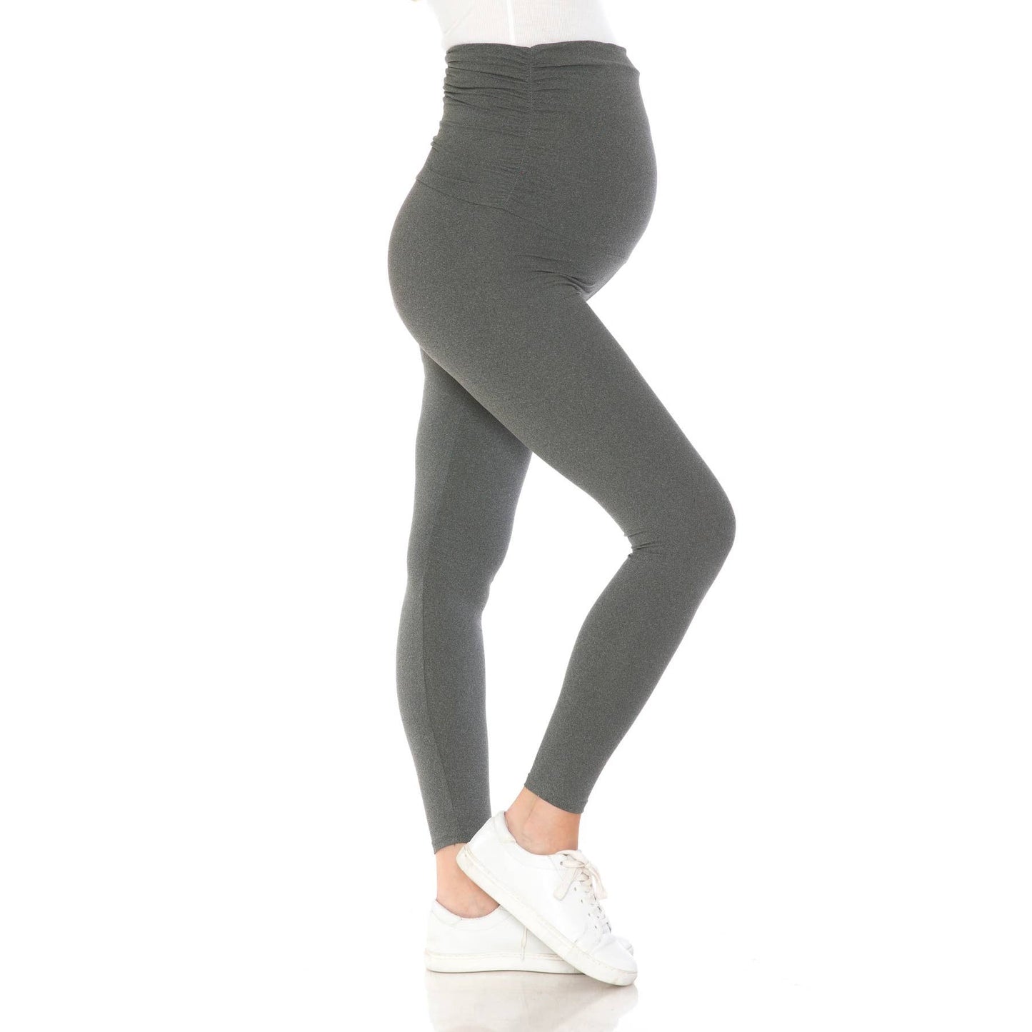 Buttery Soft Full Length Solid Maternity Leggings: Heather Charcoal / S