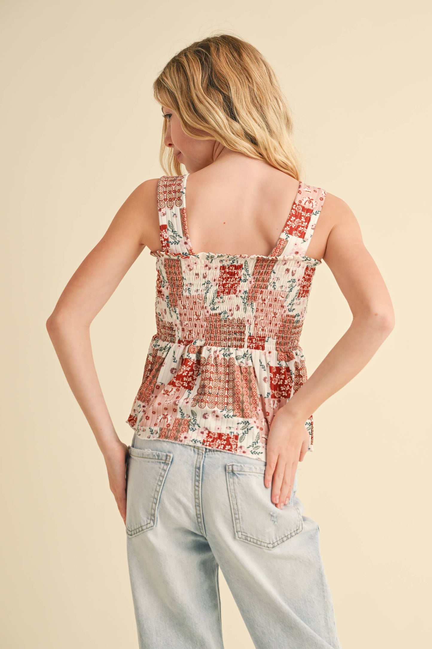 TWEEN GIRLS KIDS WIDE STRAP PEPLUM TANK WITH SMOCKED (XS-XL): M