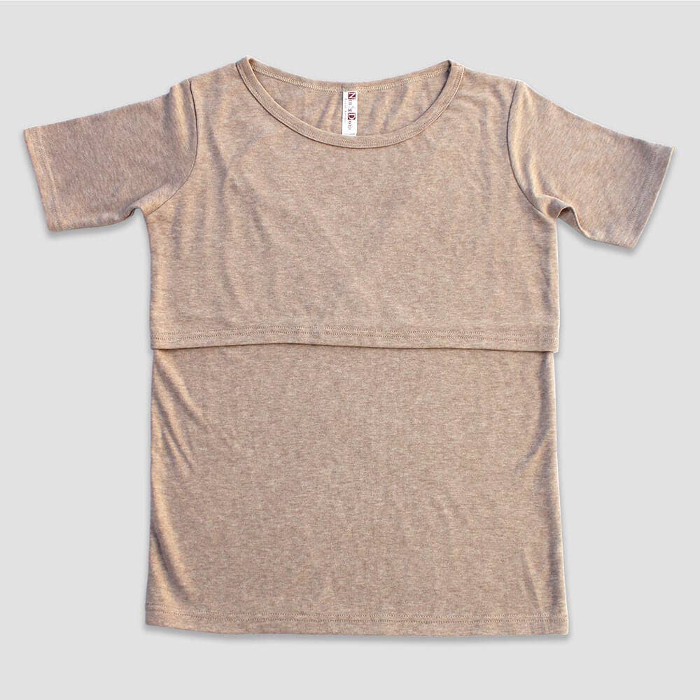 Black Heather / Small: Maternity Nursing Top Breastfeeding Shirt - OPEN SIZING