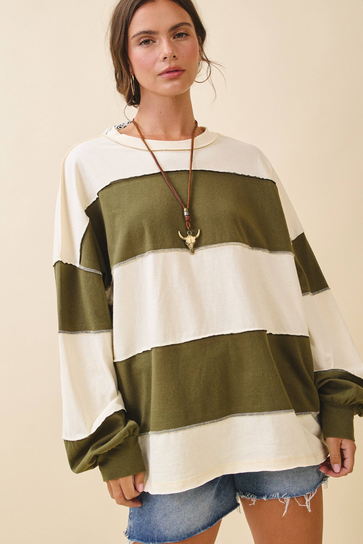 Oversized Color Block Long Sleeve Pullover