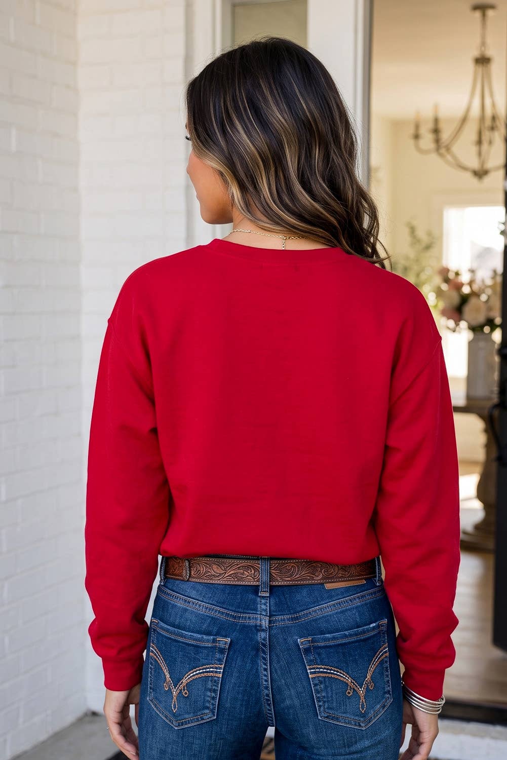 LAS Western PRAY Plaid Letter Patchwork Sweatshirt