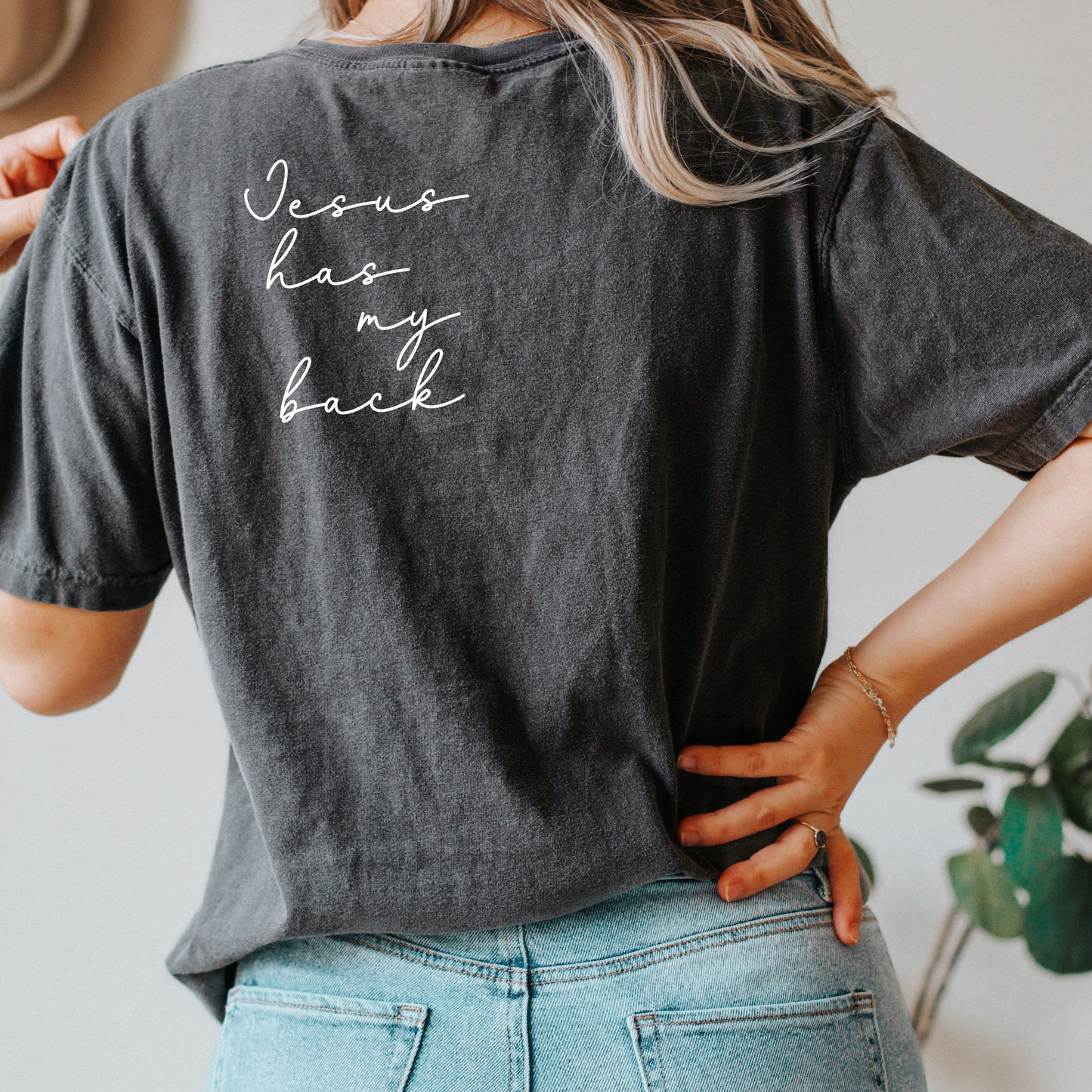 Jesus Has My Back Comfort Colors Heavyweight T-Shirt: Blossom / Medium