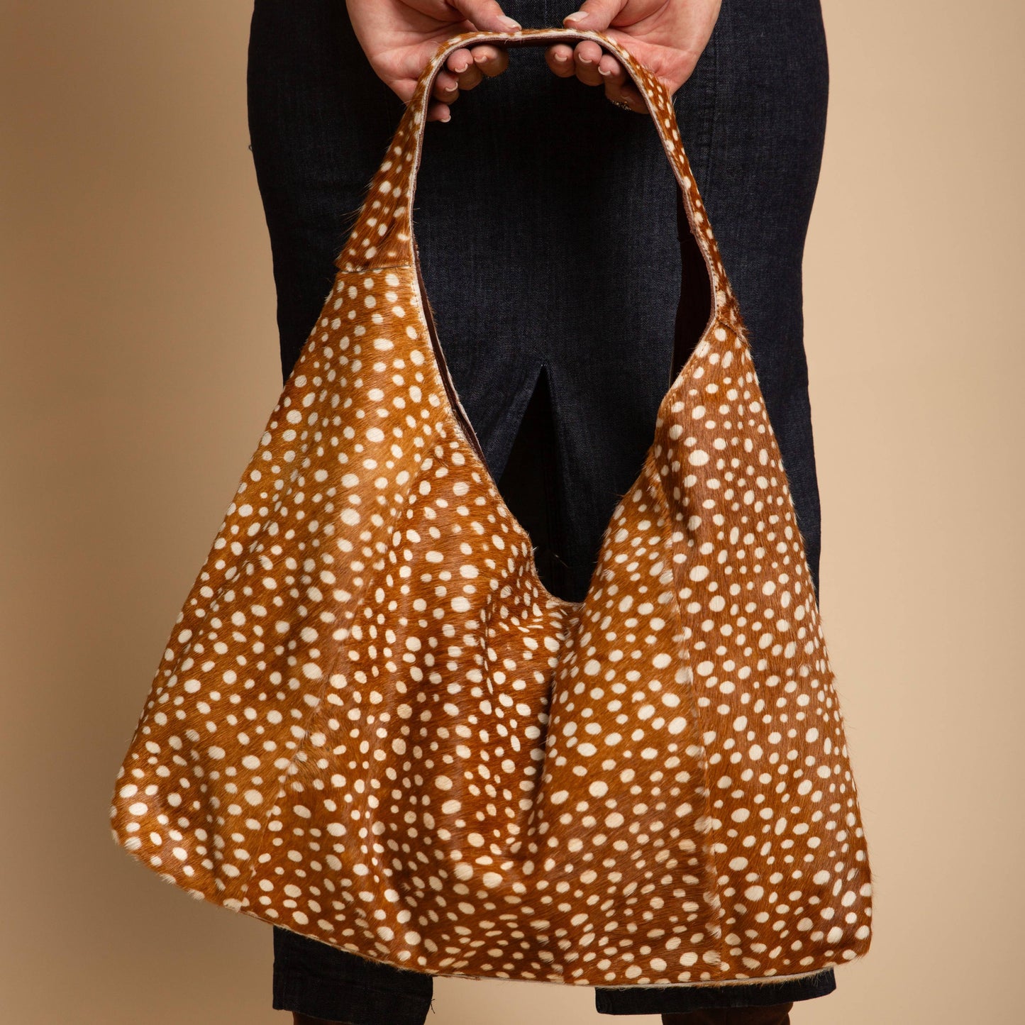Lindsey Hair On Handcrafted Leather Tote Bag: Brown