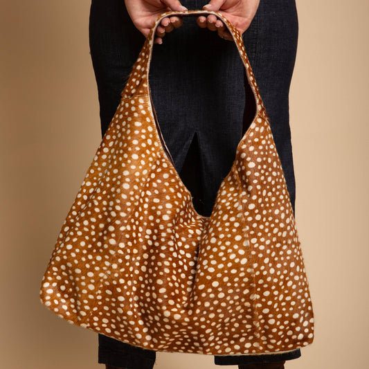 Lindsey Hair On Handcrafted Leather Tote Bag: Brown