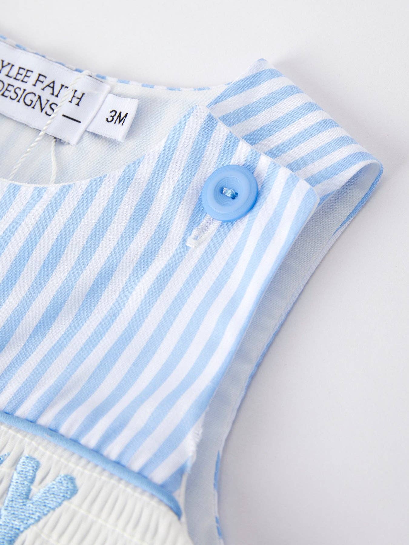 12M - “I ❤ MOMMY”Embroidery Smocking Striped Baby Boys Romper