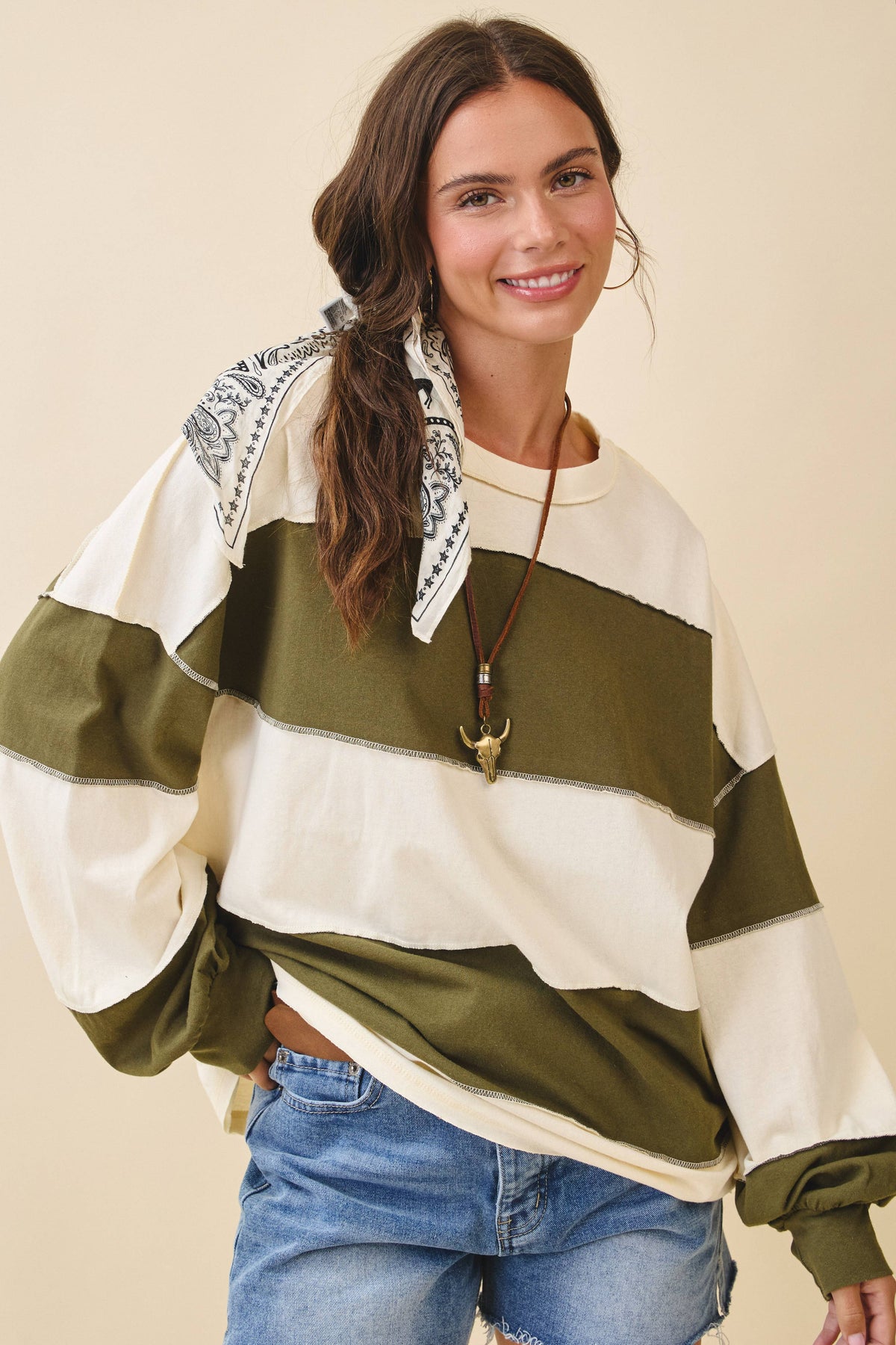 Oversized Color Block Long Sleeve Pullover