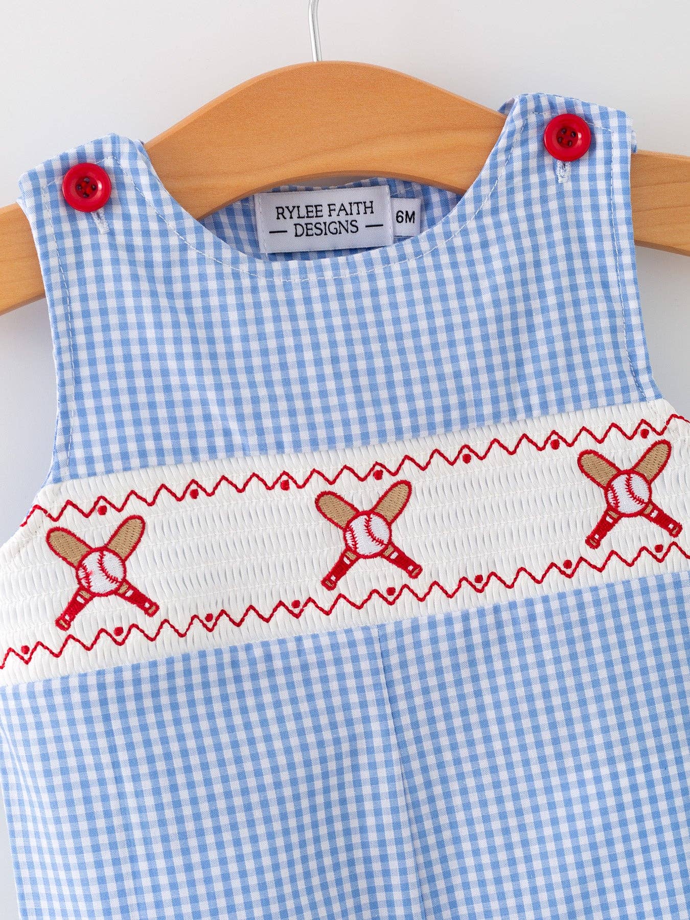 3M Baby Boy Baseball Smocked Romper – Blue Plaid Summer Outfit