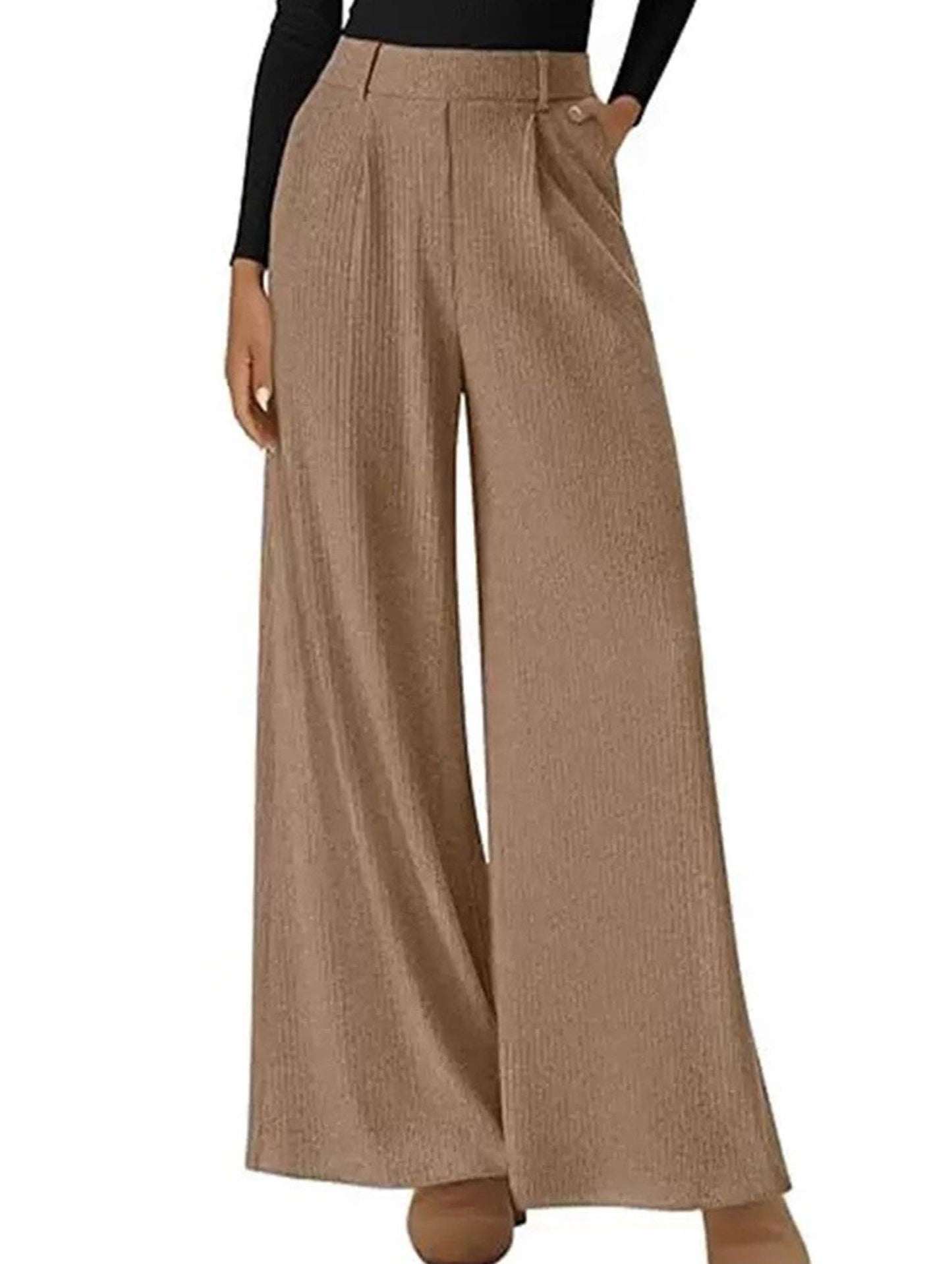(L) Versatile solid color straight wide-leg pants: Black / (L) 1