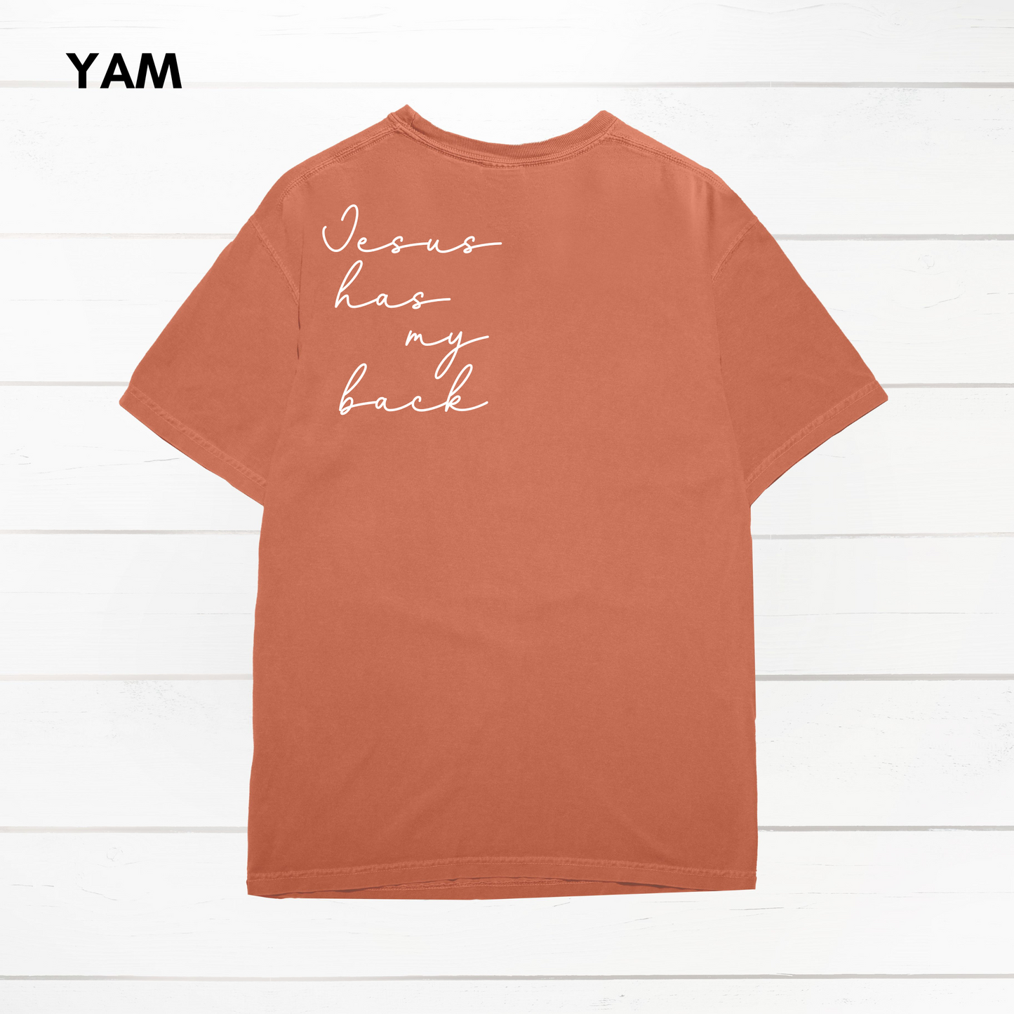 Jesus Has My Back Comfort Colors Heavyweight T-Shirt: Blossom / Medium
