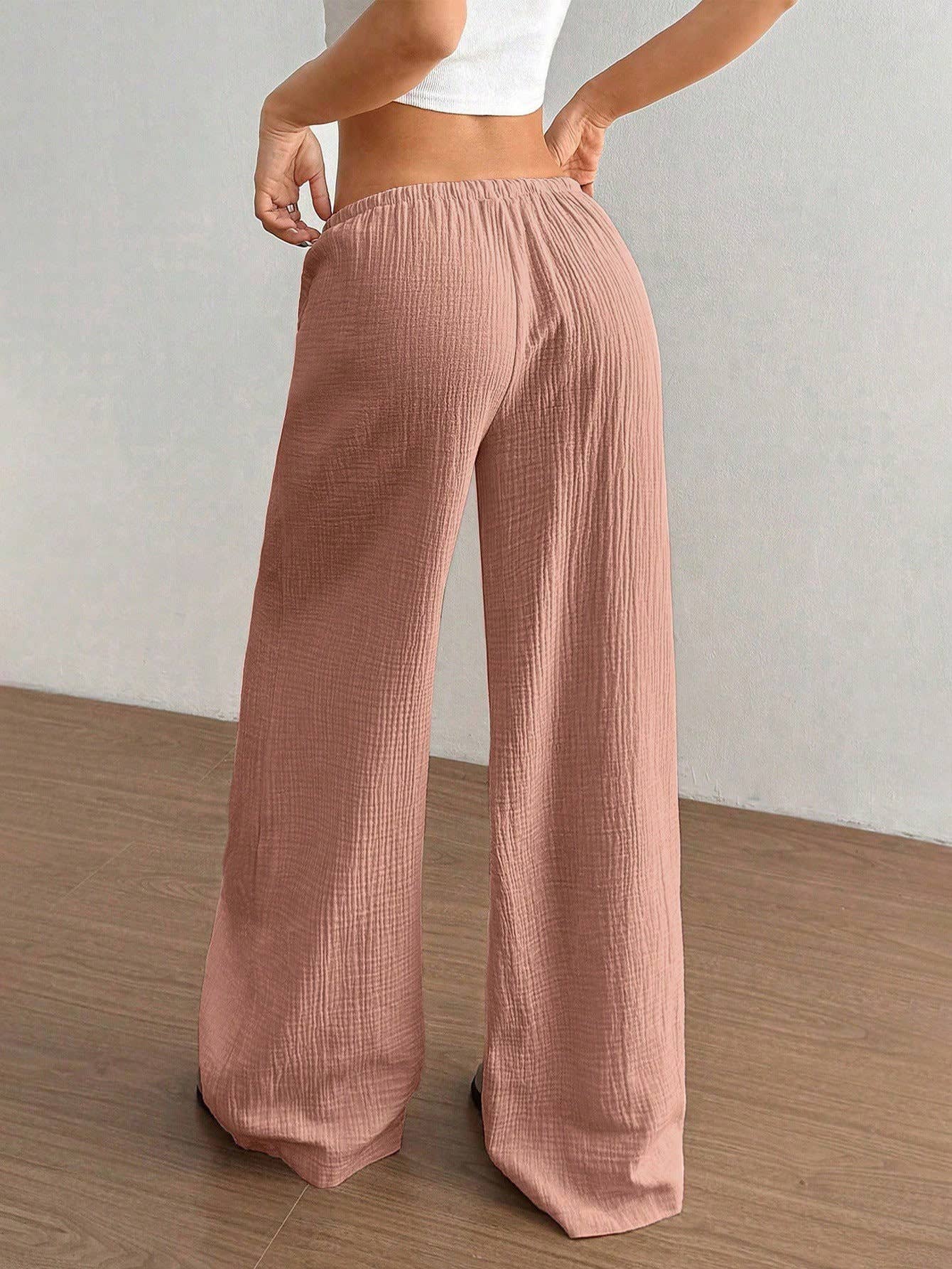 (XL) Pure cotton pure color easy wide-legged pants: WHITE / (XL) 1