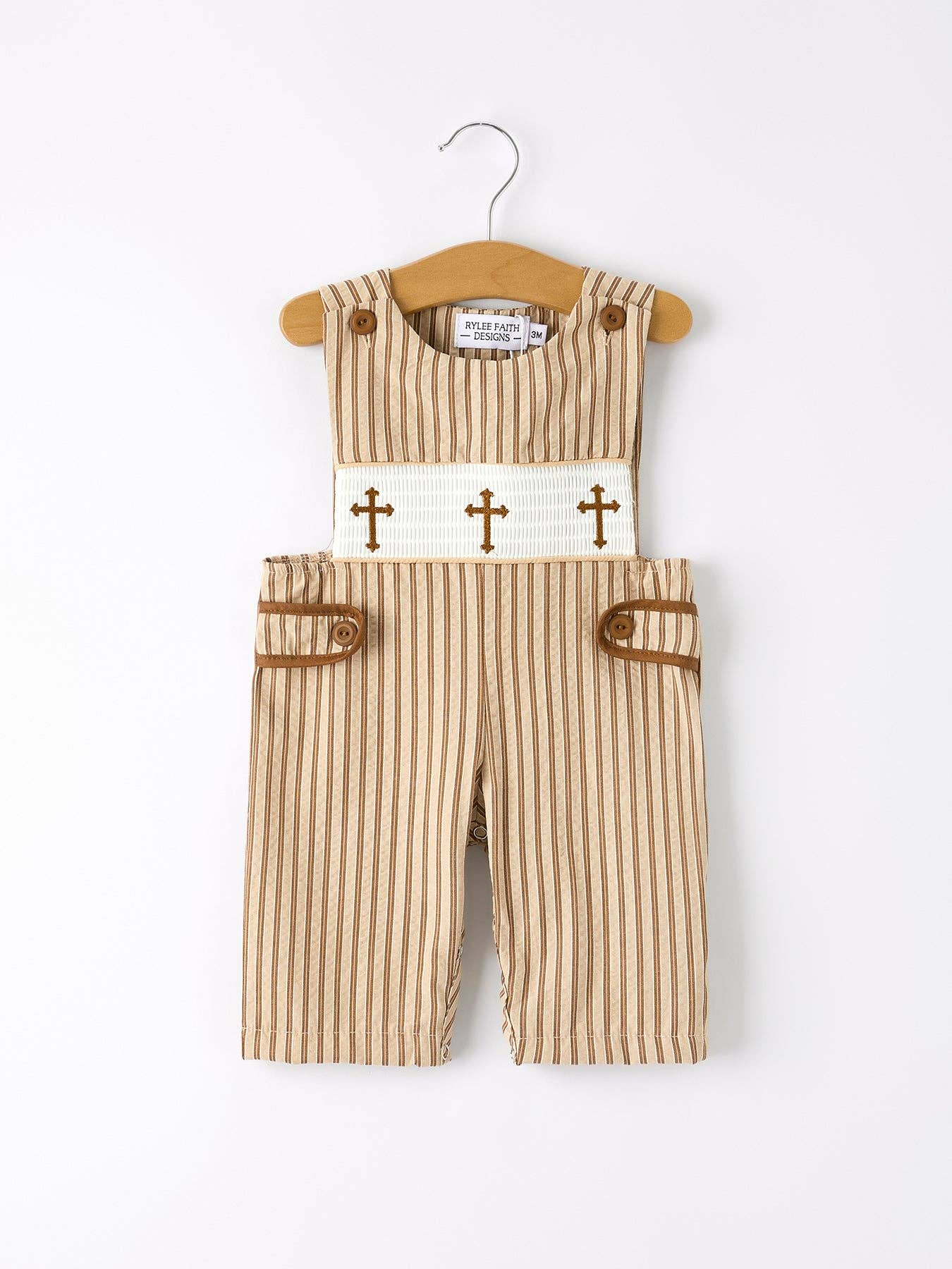 3M Stripe Smocked Church Christ Bishop Christening Toddler Boys' Romper