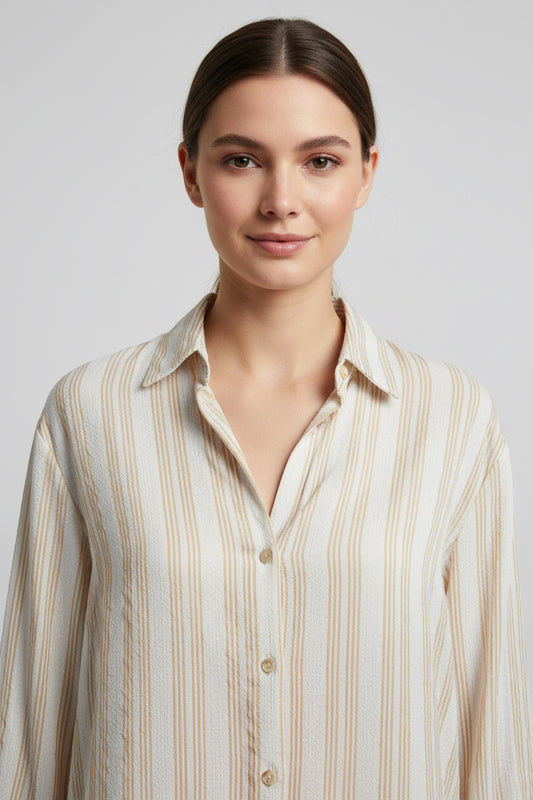 The Kathryn Button-Up, Striped Beige