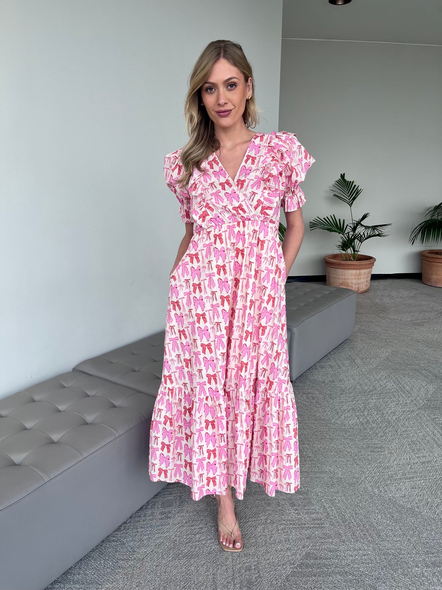 Medium - CC Pink Bow Maxi Dress