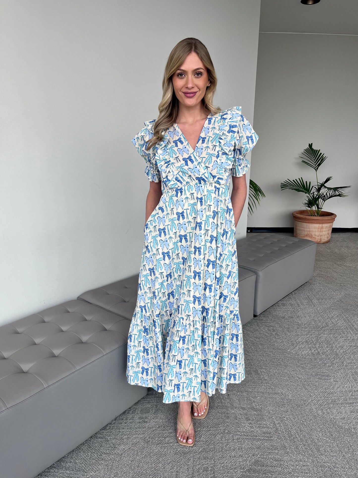 Medium - CC Blue Bow Maxi Dress