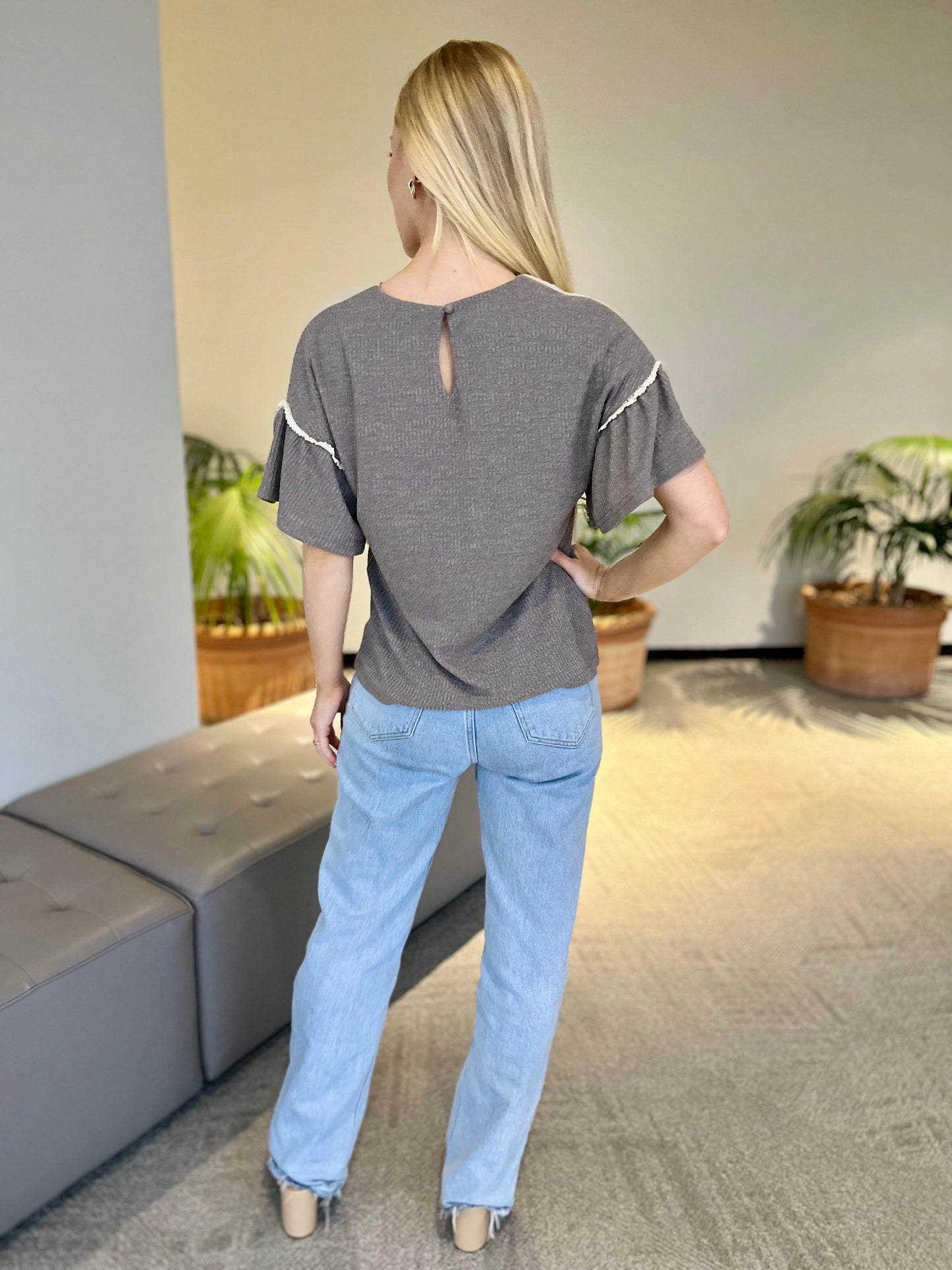 Medium - CC Grey Lace Trim Top