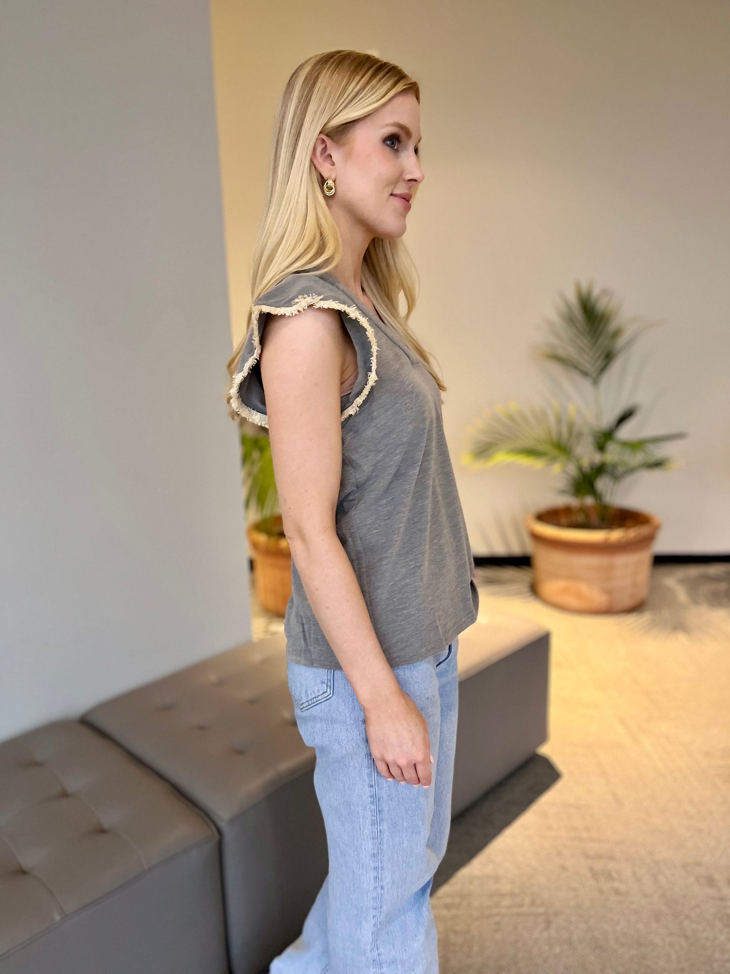 Medium - CC Grey Lace Trim Top