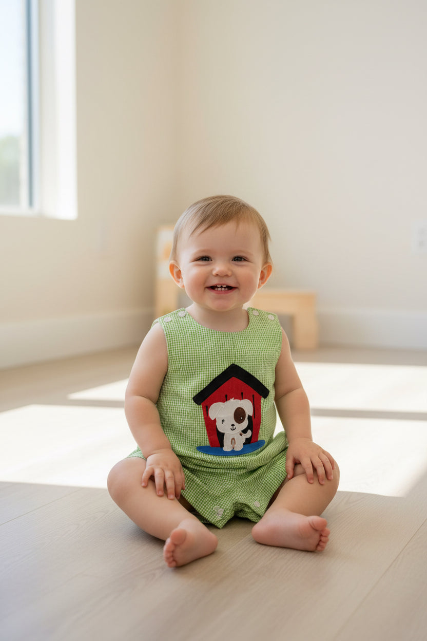 12M - Green Romper w/Doghouse