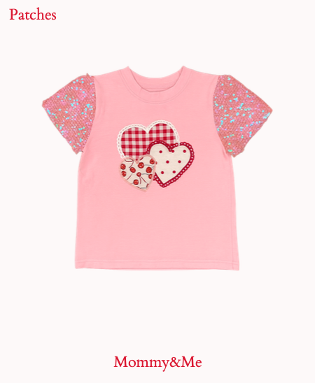 4-5y Girls' Heart Patches on Pink Princess Top