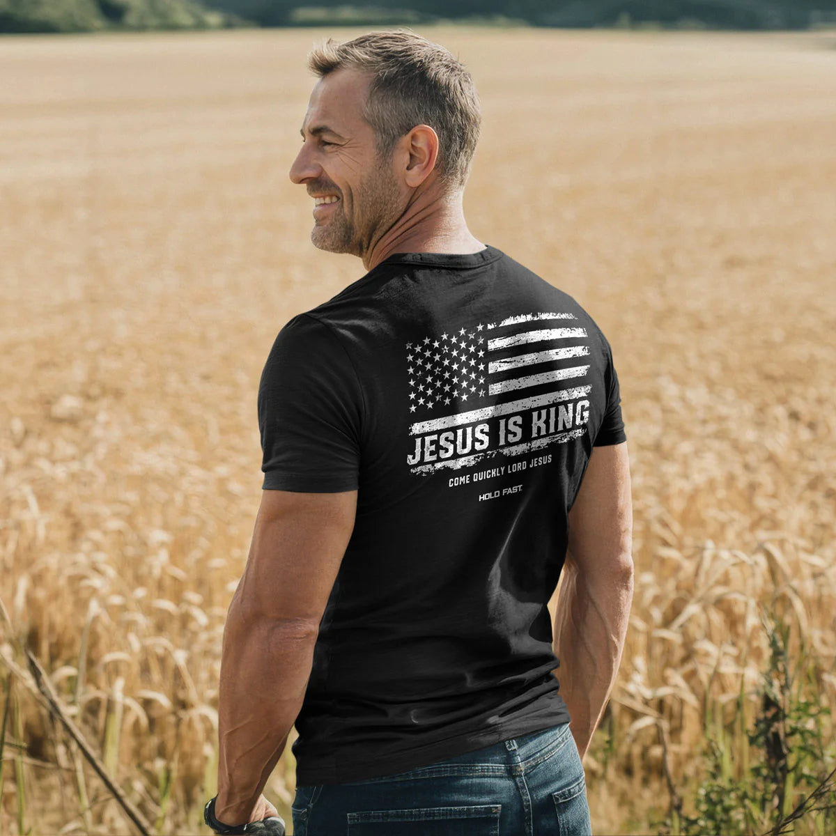 Mens T-Shirt Jesus Is King Flag