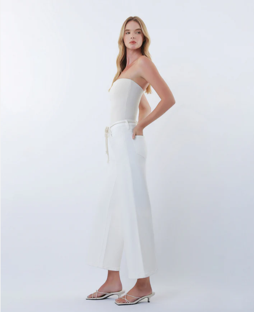 Optic White - High Rise Drawstring WB Crop Wide Leg Jeans