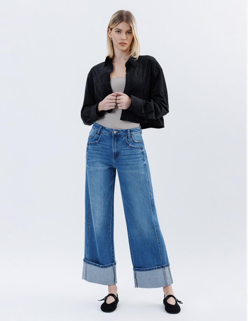 Super High Rise Cuffed Baggy Wide Jeans
