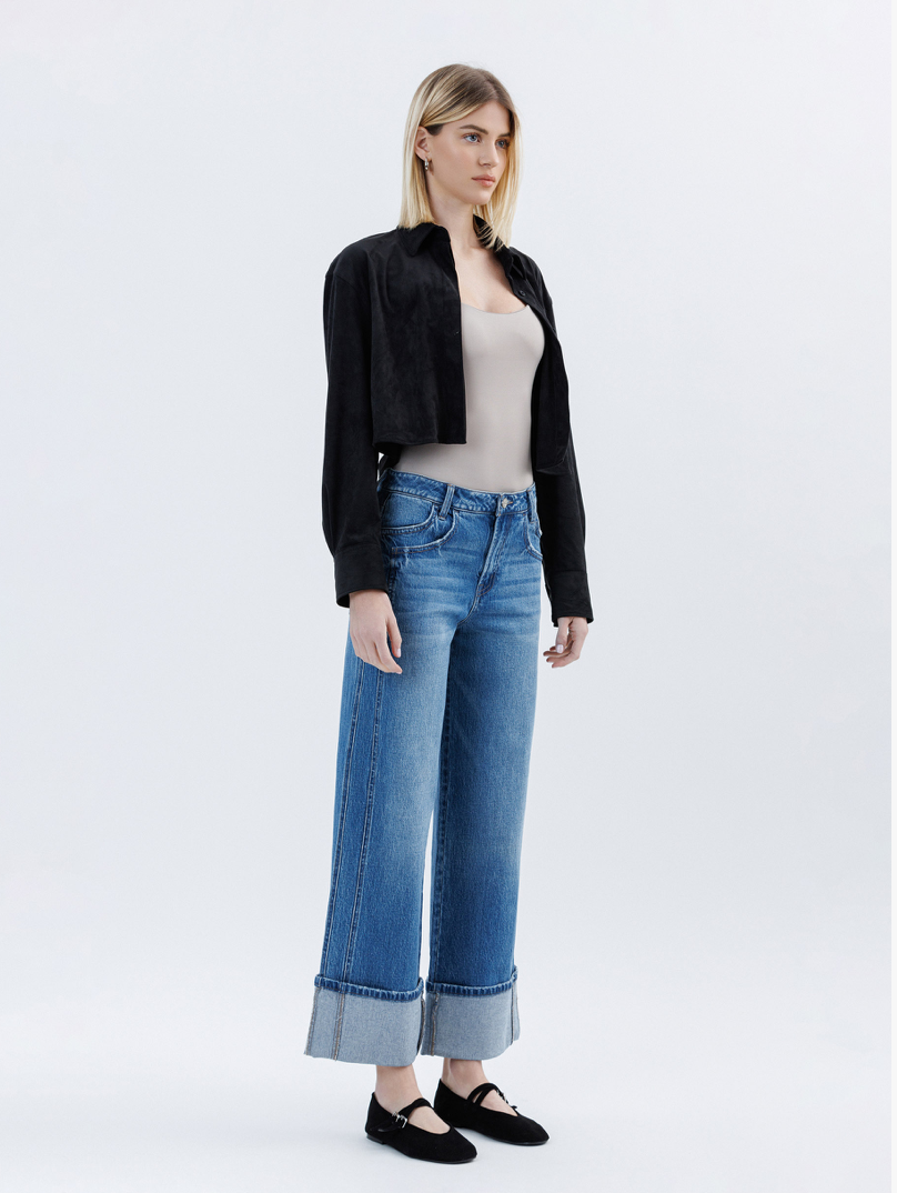 Super High Rise Cuffed Baggy Wide Jeans