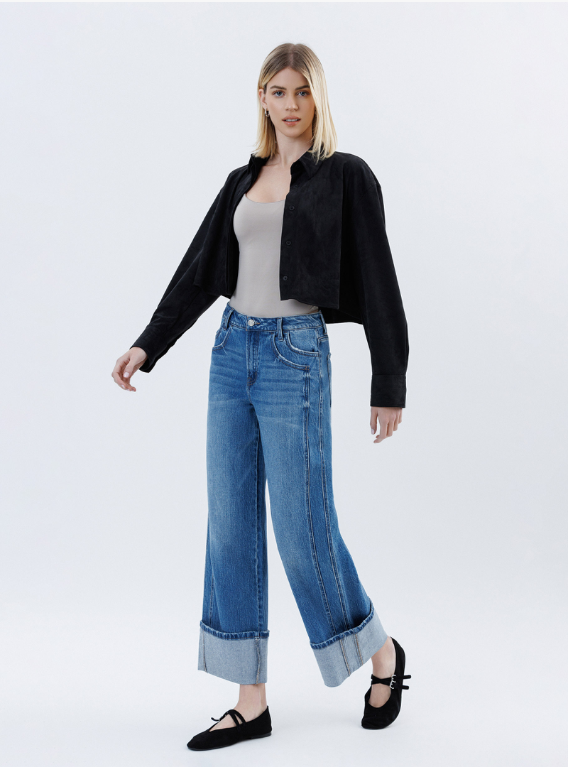 Super High Rise Cuffed Baggy Wide Jeans
