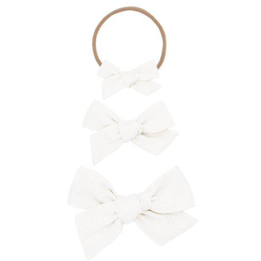 Linen Bow - White Headband - Small