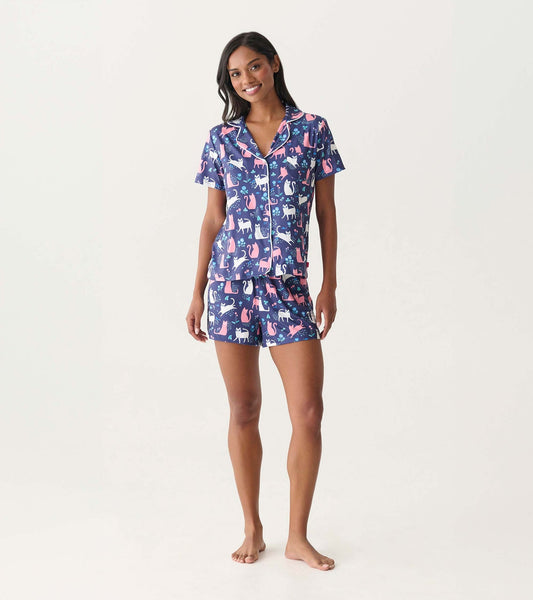 Women's Cats Button Down Polyknit Short Pajama Set