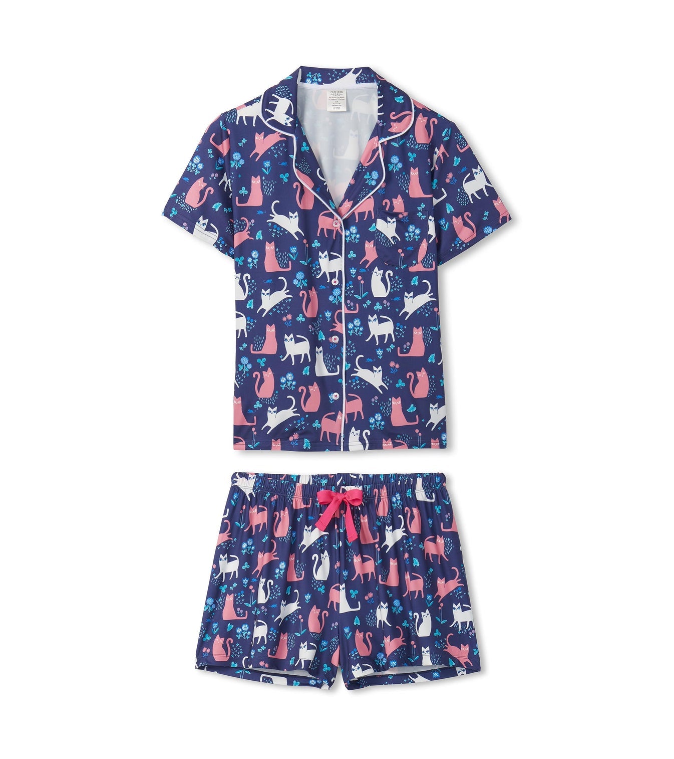 Women's Cats Button Down Polyknit Short Pajama Set