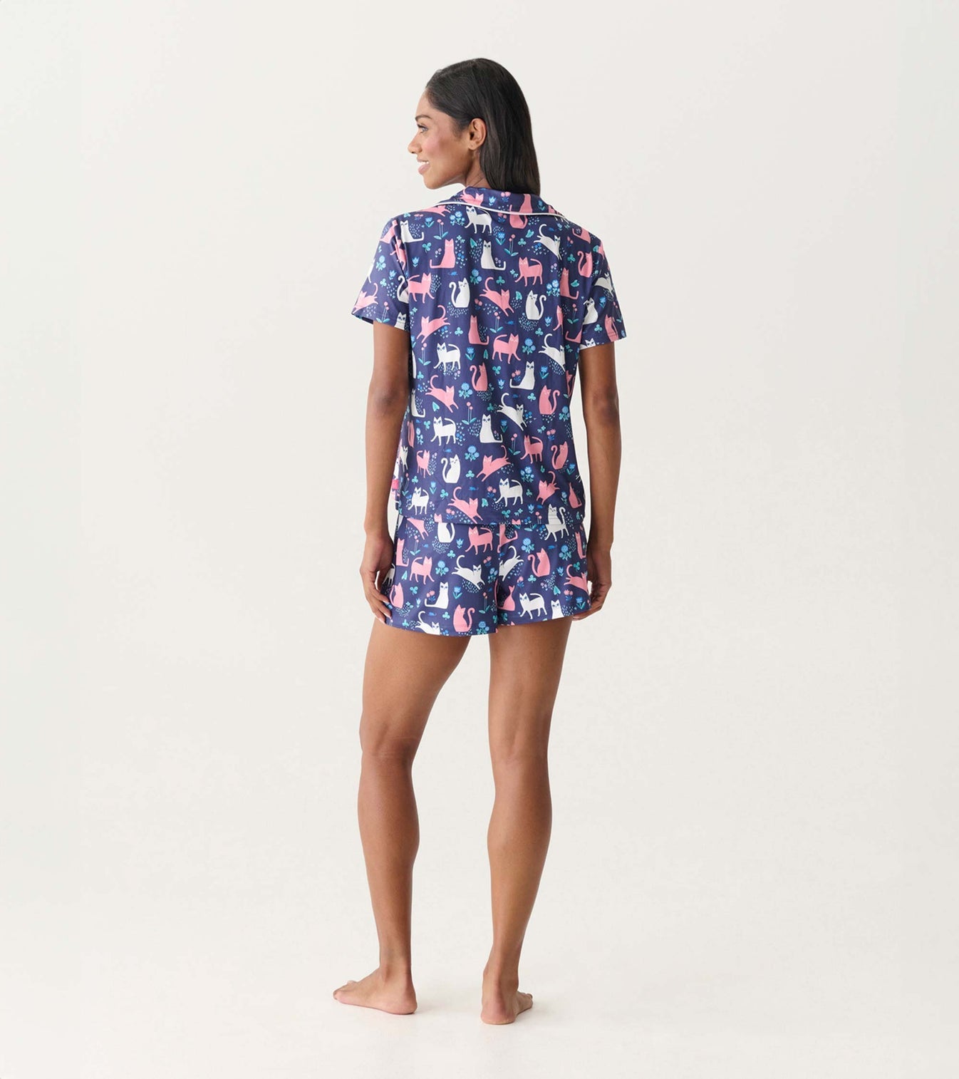 Women's Cats Button Down Polyknit Short Pajama Set