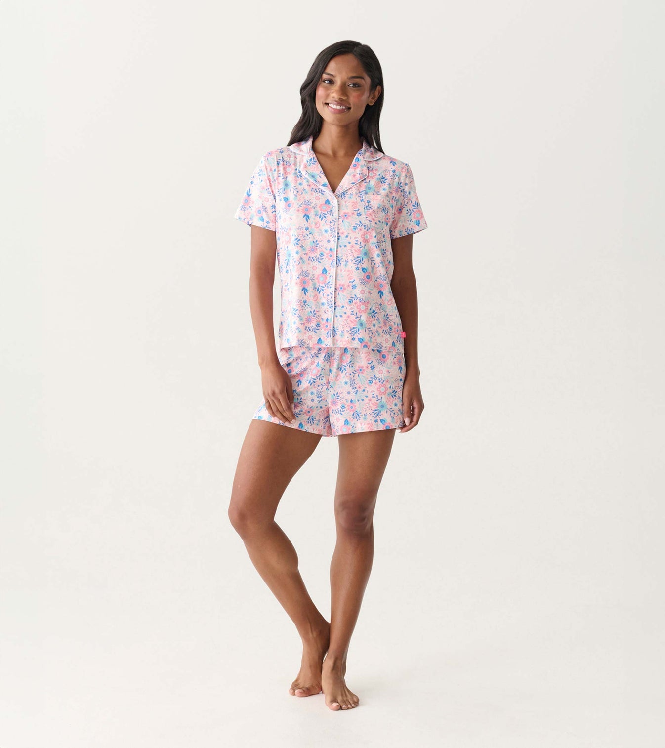 Women's Garden Floral Button Down Polyknit Short Pajama Set
