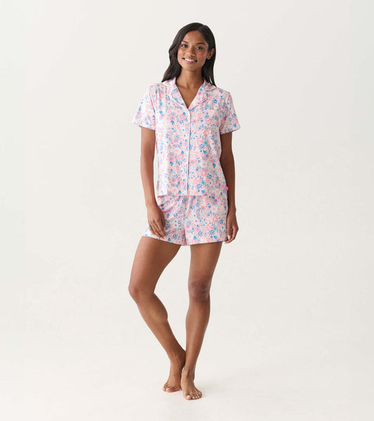 Women's Garden Floral Button Down Polyknit Short Pajama Set