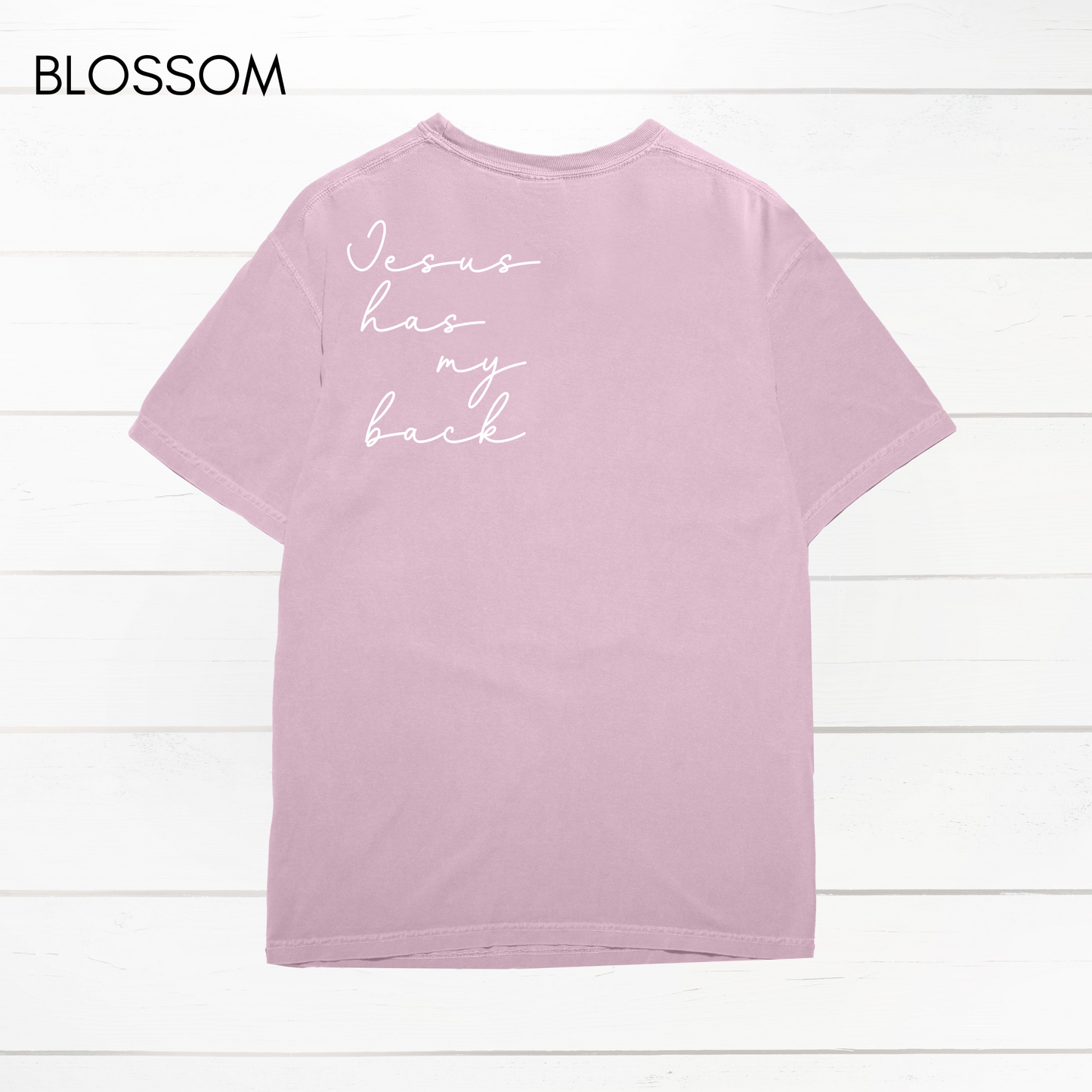 Jesus Has My Back Comfort Colors Heavyweight T-Shirt: Blossom / 2XL