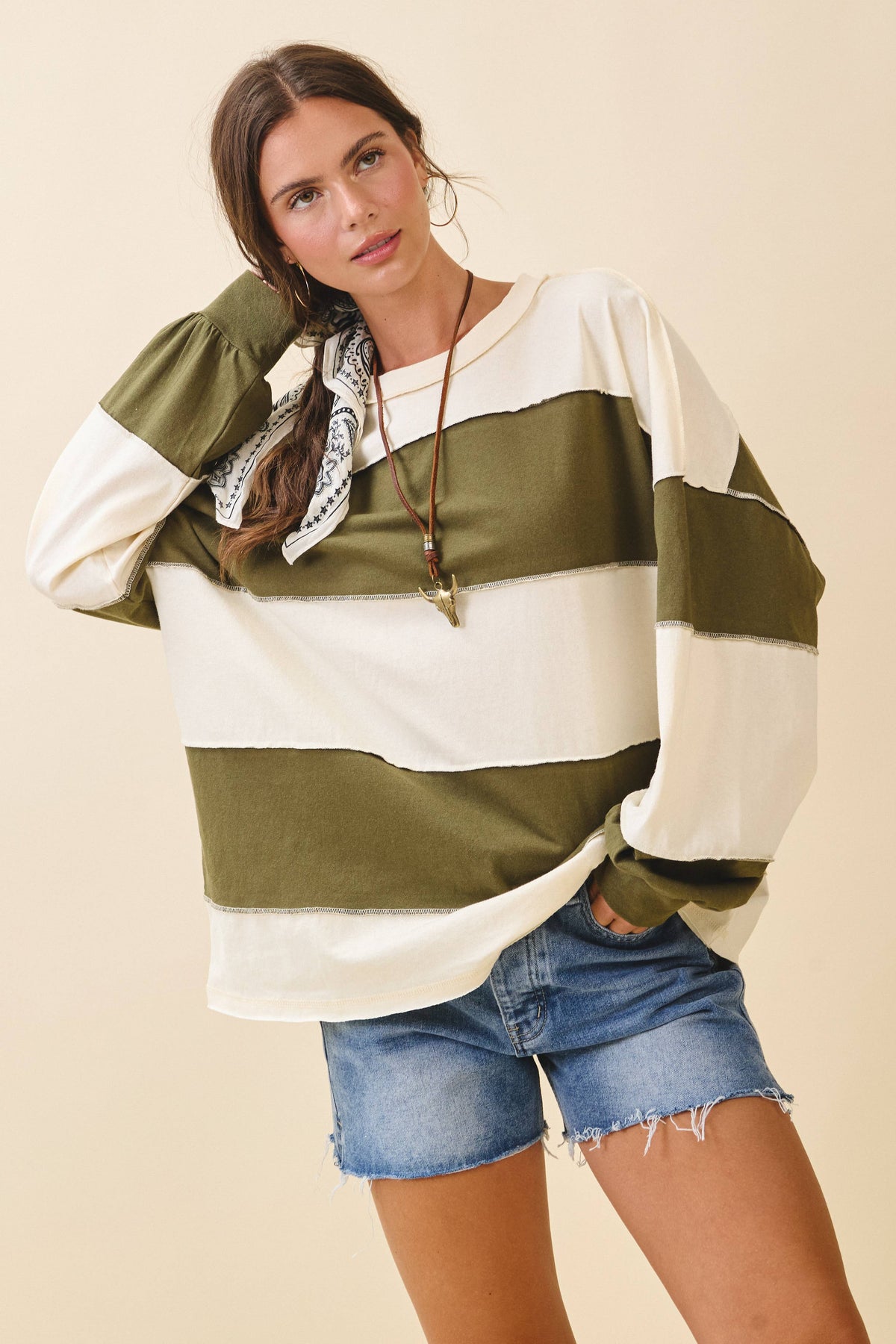 Oversized Color Block Long Sleeve Pullover