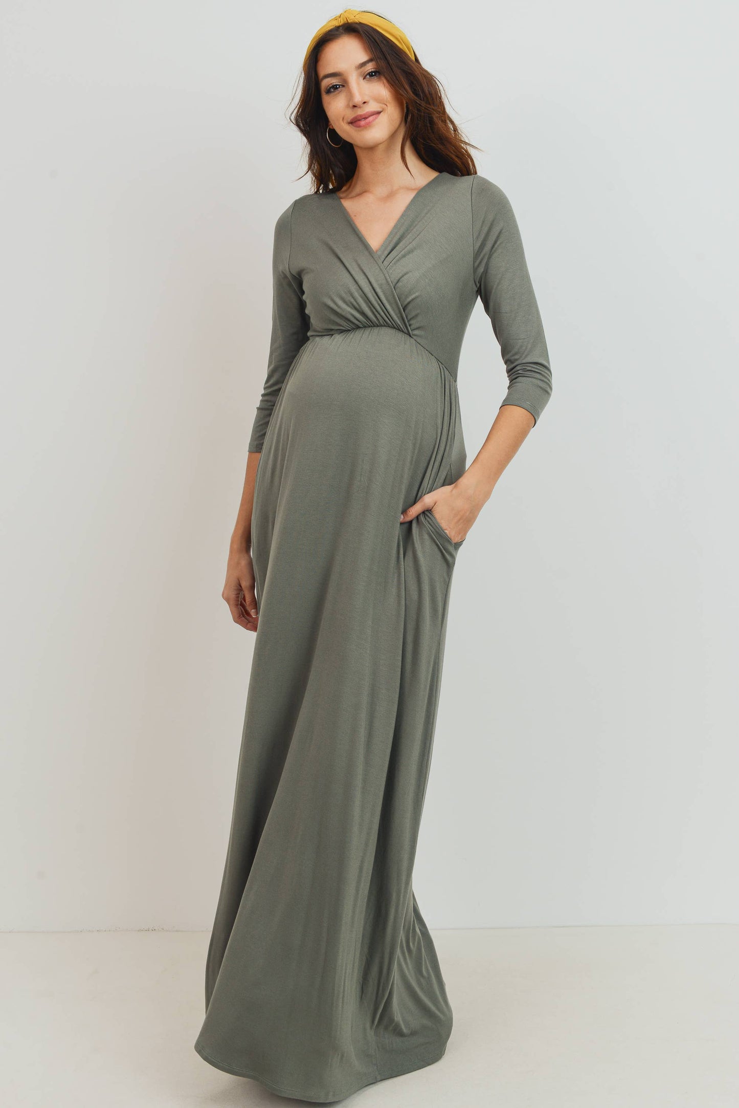 Blush / S: Surplice Quarter Sleeve Nursing Maxi Dress
