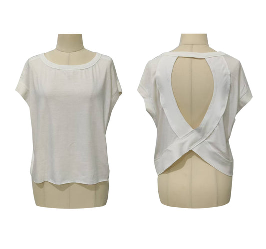 White / M - Slouchy wrapped cutout back short sleeve workout tee top