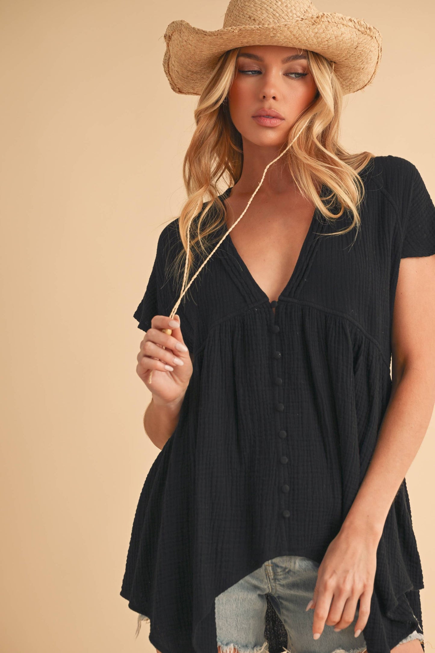 Large - 8275DD Florise Button Down Blouse 3: Oat / Coemporary