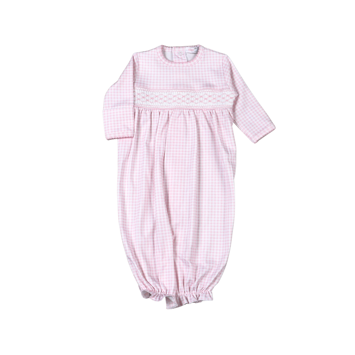 PGG-111 Pink gingham clsssic Pima Hand Smocked Converter: PINK / GIRL / 0-3m