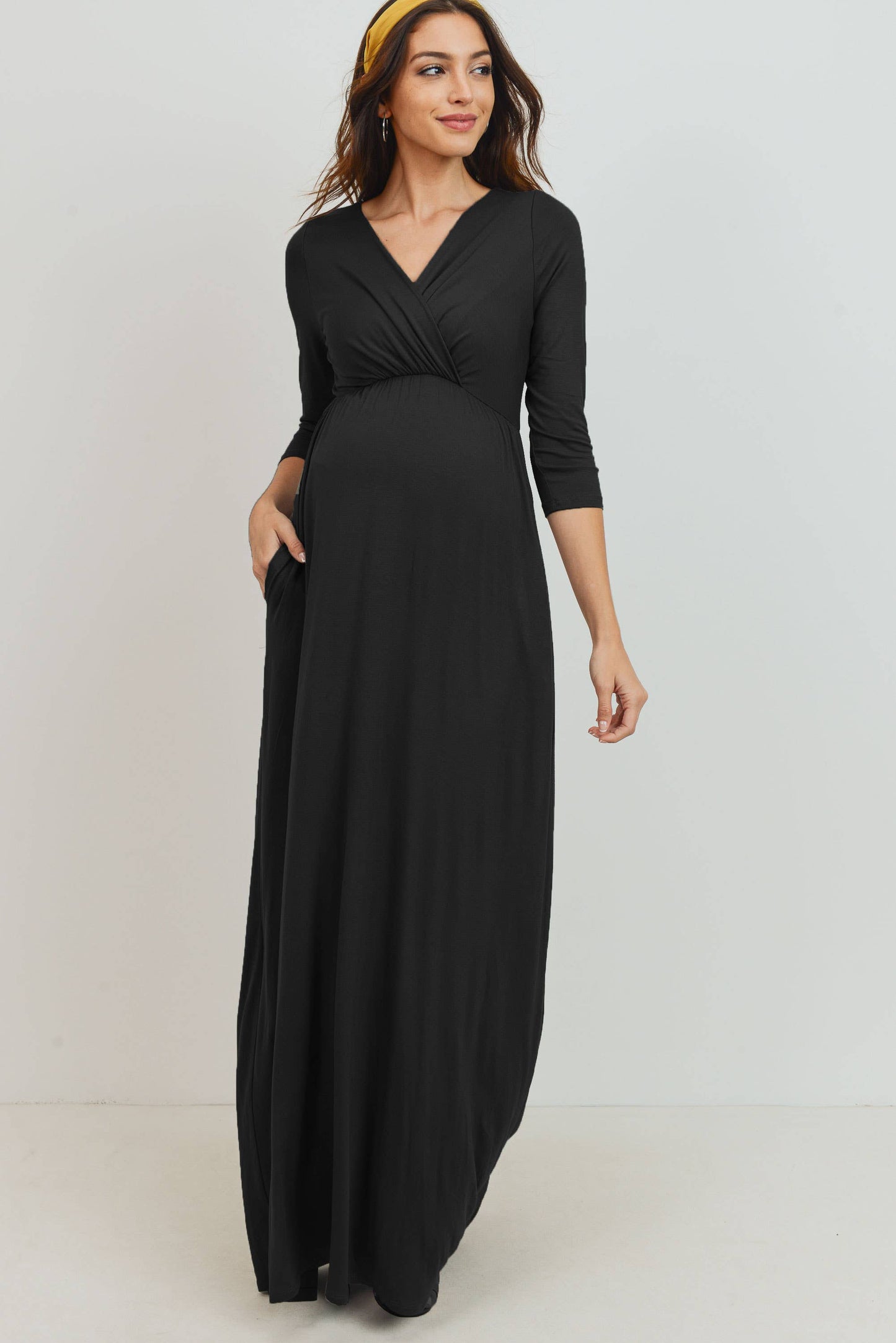 Blush / M: Surplice Quarter Sleeve Nursing Maxi Dress