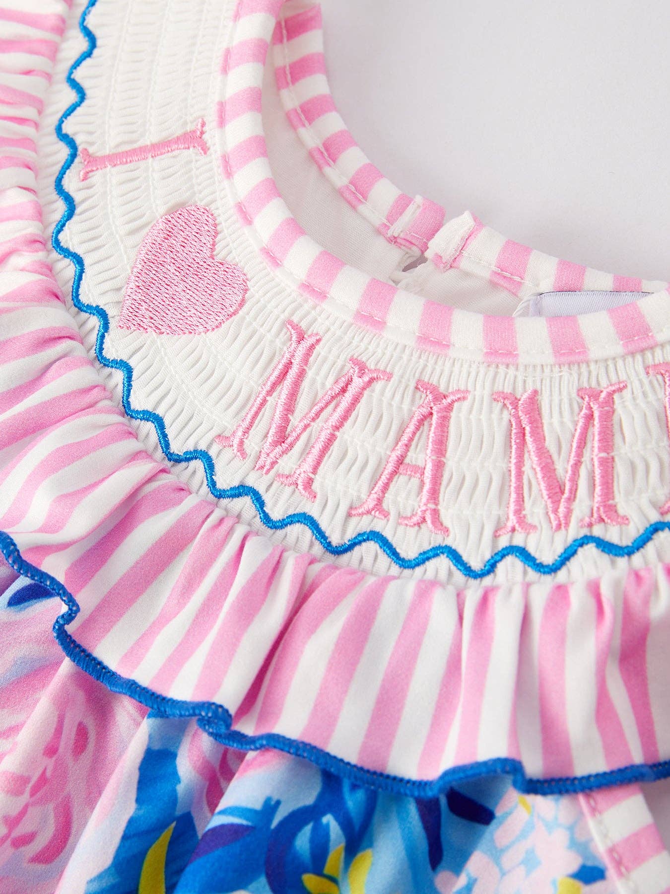 3M. “I ❤ MAMA”Embroidery Smocking Baby Girls Romper: 3M