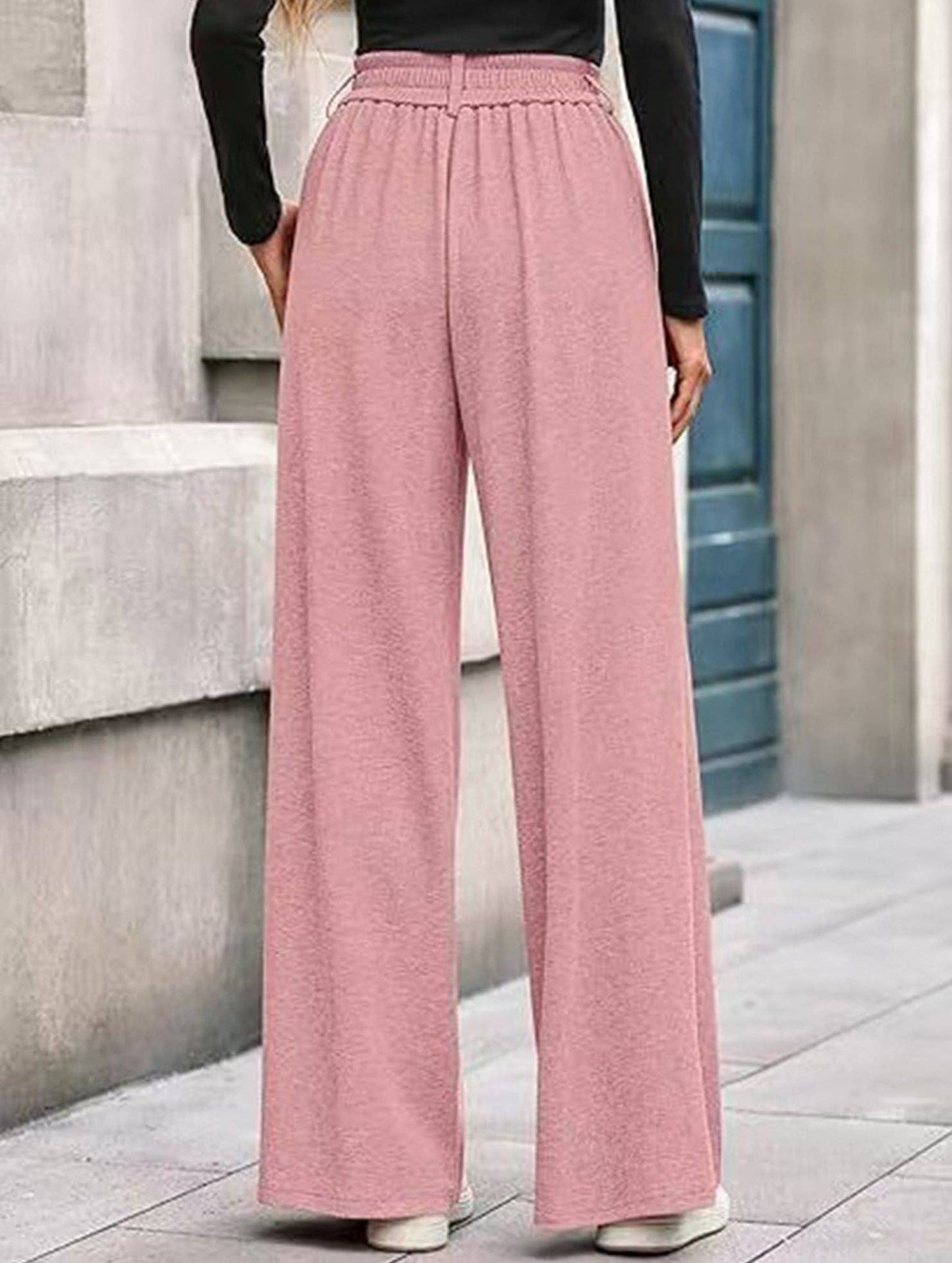 (M) Versatile solid color straight wide-leg pants: Black / (M) 1