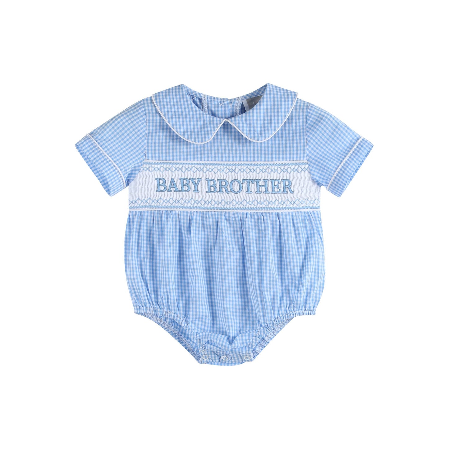 Light Blue Baby Brother Smocked Collared Romper: 3-6M
