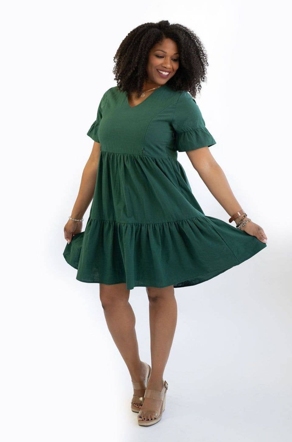 Bell Sleeve- Green: M (8/10): Nursing Dress With Pockets